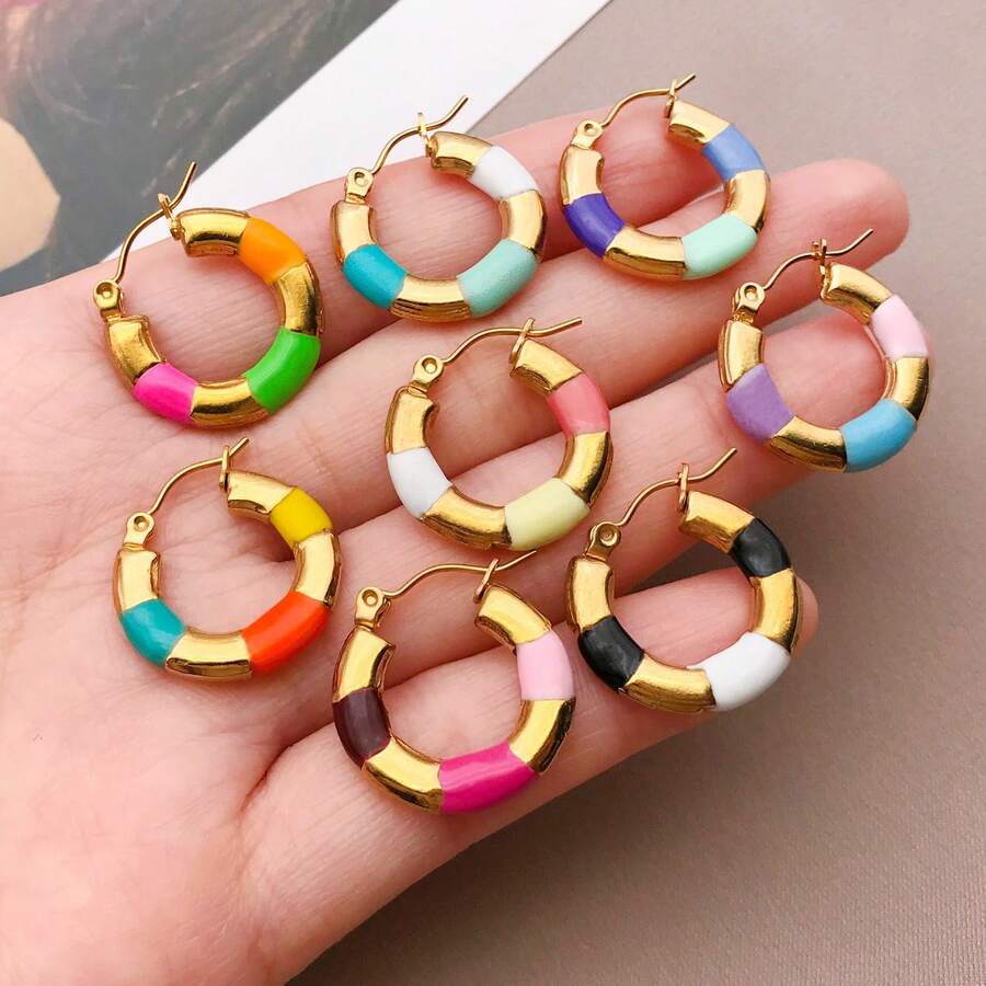 2pcs Fashion Oval Earrings Stainless Steel Oval Gold 20MM Large Round Clip Smooth Metal Earrings Elegant Accessories