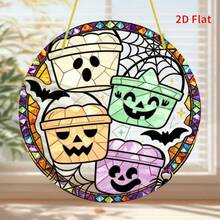 1pc 2D Flat Round Acrylic Hanging Ornament, Halloween Theme, Light-Catching, Home Decor, Durable Best Halloween Gift - A - View 1