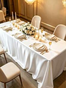 1/5pcs Satin Tablecloth, Wedding Decor Long Tablecloth, Rectangular Smooth Soft Satin Tablecloth, Wedding Banquet Table Decor, Birthday Party, Suitable For Indoor And Outdoor Restaurant, 58x102 Inches, All Season - White - View 5
