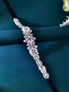 1pc Bridal Wedding Dress Belt, Affordable Rhinestone Waist Belt, Handmade Royal Belt, Halloween Holiday Accessory - Black - View 4