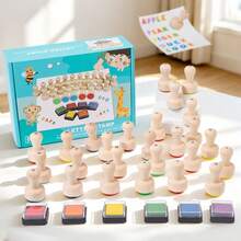 1 Set Stempel Huruf Kayu Lengkap 26 Huruf Bahasa Inggris untuk Stempel Tangan, Bantalan Tinta 6 Warna, Mainan Ejaan Bahasa Inggris untuk Anak-Anak, Mainan Edukasi Awal untuk Melukis, Set Edukasi Menggambar dan Menggambar - MultiWarna - View 4