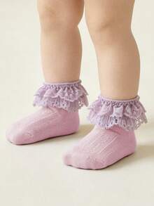 1 Pair Lace Hollow Out Bow Thin Soft Comfortable Breathable Cotton Princess Style Socks For Baby Girls - Purple - View 4