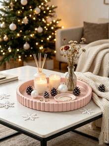 1pc Round Jewelry Tray, Coffee Table Tray, Aromatherapy Holder, Round Storage Tray, Decorative Storage, ABS Plastic Material, Suitable For Living Room, Bedroom, Kitchen, Dining Room, Storage And Organization, Decorative Ornament, Home Decor, Party Decoration, Halloween, Christmas, Housewarming Gift, Gift For Friends - Multicolor - View 2