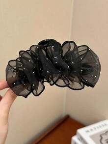 1件裝女款水鑽網紗蝴蝶結髮夾，優雅時尚抓夾，適合日常使用（髮抓 13cm-15cm） - 彩色 - 查看 7