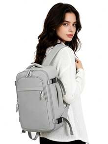 1pc Large Capacity Travel Backpack With Luggage Strap, Shoe Compartment, Suitable For School, Travel, Lightweight And Durable, Unisex - Grey - View 8