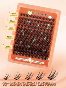 144pcs Natural Eyelash Clusters DIY Extension Kit, Lightweight Single Cluster Lashes, Mixed Lengths, Includes Lash Glue And Sealer, Tweezers And Lash Brush, Soft Reusable False Eyelashes, Suitable For Beginners Daily Eye Makeup - Burnt Orange - View 4