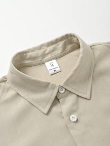 Men's Autumn 2 Pieces Set, Shirt Collar Long Sleeve Single Patch Pocket Single-Breasted Fashion Shirt With Drawstring Oblique Pockets Casual Long Pants, Solid Color, Spring/Autumn Outerwear - Apricot - View 5