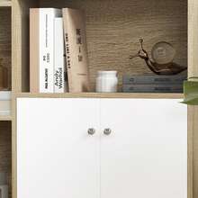 Scandinavische boekenkast/opbergmeubel, afmetingen 80L x 23,5B x 123H cm, 5 vakken, 2 deuren, taps toelopende poten - A - Bekijken 9