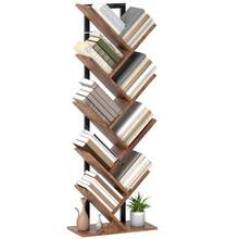 Boekenkast in boomvorm met 9 planken, industriële opbergkast met stalen frame, 50x24x136cm, rustiek bruin - A - Bekijken 1