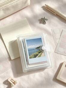 1pc/2pcs 1-Pocket Ins Style Minimalist Matte Transparent Snap Button Card Album 3-Inch Idol Photo Card Portable Storage Photo Album - 3-inch - View 3
