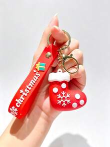 1pc Christmas Theme Soft Silicone Keychain, Cute Character Bag Charm, Metal Key Ring With Hand Strap, Car Key Pendant, Backpack Decoration, Holiday Gift Accessory, Fashion Pocket Ornament - 001-christmas Keychain - View 9