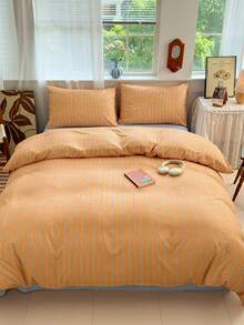 3pcs 100% Polyester 2026 Spring/Summer New Color-Block Striped Duvet Set, 2 Pillowcases + 1 Duvet Cover Set Combination (No Bed Sheet) - Multicolor - View 4