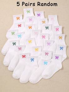20/10/5 Pairs Random Kids White Series Elastic Crew Socks, Soft & Comfortable, Breathable, White Socks Bows For Girls, Fall Socks Baby Halloween Socks - Multicolor - View 12