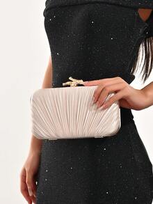 LJDCRFT Elegant Pleated Hard-Shell Evening Clutch, Unique Branch-Shaped Metal Clasp, Suitable For Weddings, Balls, Banquets, And Other Occasions. - Champagne - View 8