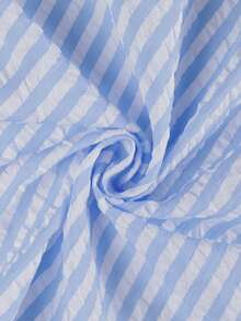 女款大尺碼輕量連帽襯衫，純色條紋寬鬆版型 - 藍色 - 查看 4