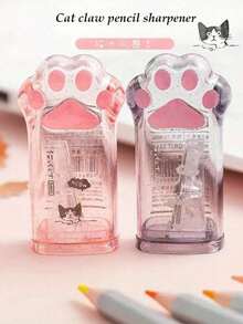 1pc Plastic Cat Paw Pencil Sharpener, Manual Operation, No Battery Required, Suitable For School And Office Stationery, Back To School Season - Random Color - View 2