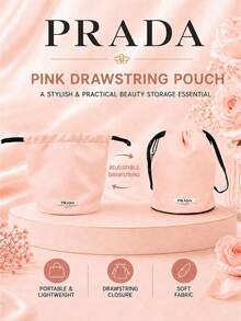 Prada Pink Drawstring Storage Bag, 15.5cm Wide X 20.5cm High, 1pc, Soft And Lightweight Fabric, Drawstring Closure, Suitable For Storing Makeup And Miscellaneous Items For Outings, Gift For Friends And Family - Pink - View 5