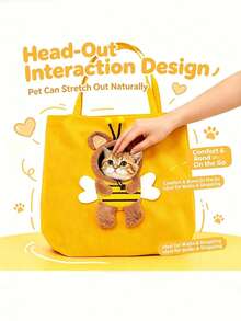 Little Bee Cartoon Embroidered Pet Shoulder Bag, Breathable Visible Window Canvas Portable Cat Travel Tote Bag - Multicolor - View 5