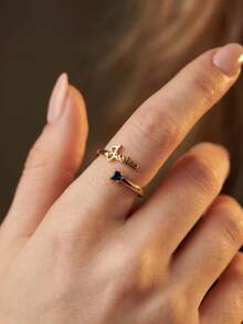 Custom Name Birthstone Rings For Women Men Open Adjustable Couples Ring Personalized Name Ring Christmas Mother's Day Jewelry Gift For Her - Multicolor - View 4