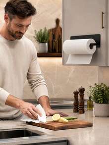 2/1pc Kitchen Towel Rack - Non-Slip Bar Design, Suitable For Bathroom, Kitchen And Cabinet - Easy Installation, Self-Adhesive Paper Towel Holder Under Cabinet, Suitable For Kitchen, Bathroom, RV And Hotel Wall-Mounted Towel Rack - Multicolor - View 2