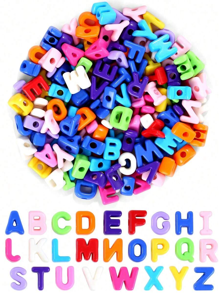 50-200pcs Colorful Acrylic Large Hole Letter Beads, Random Mixed Color Loose Beads For Handmade Jewelry, Phone Chain, Keychain Decoration
