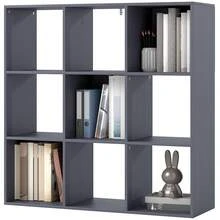 3-laags boekenkast met 9 vakken, voor woonkamer, kantoor, slaapkamer, 91x29,5x91cm, grijs - A - Bekijken 2