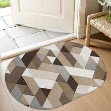 1pc Oval Flannel Doormat, Comfortable Soft Absorbent Non-Slip Machine Washable With Anti-Slip Backing, Geometric 3D Pattern, Suitable For Entrance, Living Room, Bedroom, Kitchen, Bathroom, Patio, Laundry Room, Hallway, Multi-Functional Home Floor Mat - Multicolor - View 2