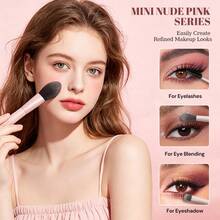 BS-MALL Exquisite Mini Portable Pink Cute 6pcs Makeup Brush Set With 2 Puffs And 1 Brush Bag, Travel Makeup Tools, Beauty Brushes, Gift For Girlfriend - Pink - View 2