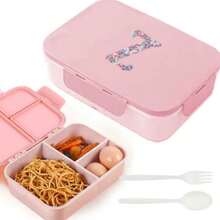 3-Compartment Travel Bento Lunch Box With Flip Lid, Leak-Proof Portable Meal Container For Outdoor Activities, Breakfast And Meal Prep, Kitchen Accessory, Camping Essential, Rose Flower With 26 Alphabet Initials Pattern - Pink - View 12