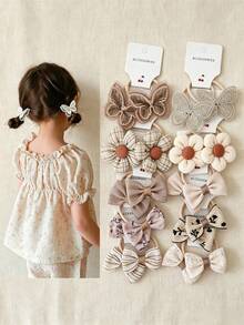 10-Piece Girls' Hair Tie Set, Featuring Embroidered Bow And Flower Bow Hair Ties, Soft Elastic Hair Ties, And Cute Everyday Hairstyle Accessories. - Multicolor - View 1