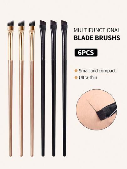 6pcs Flat Angled Blade Eyebrow & Eyeliner Brush Set Precision Eye Makeup Brushes For Brow Liner Concealing