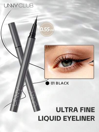 UNNY CLUB Delineador de ojos líquido con punta ultra fina de 0.009mm, fuerte y sin grietas, color uniforme, resistente al agua y al sudor durante 12 horas, película de secado rápido, a prueba de manchas, multiusos, adecuado para principiantes, 1 pieza de marca de cosméticos de belleza