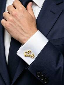1對客製化字母袖扣 新郎用 金色不鏽鋼 極簡風 個性化珠寶 婚禮禮物 - 多色2 - 查看 2