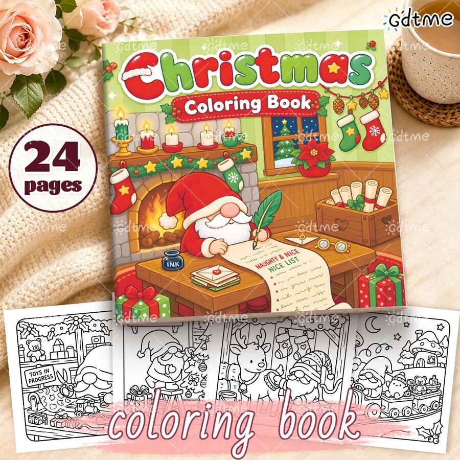 GDTME Christmas Themed Coloring Book: Bold-Easy Patterns Coloring Book For Adults And Children, Gnome & Santa Winter Festive Scene Illustrations Coloring Pages, Holiday Present For School Supplies, Halloween, Christmas And Various Party Gatherings