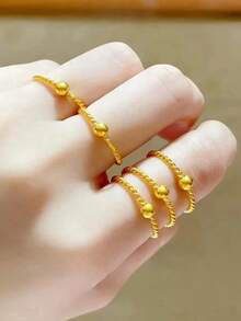 5pcs Fashionable Personalized Twisted Bead Design Stainless Steel Rings, Suitable For Women's Daily Wear Or Party - Gold - View 4