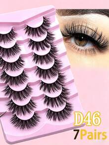 7 Pairs Fox Eye False Eyelashes, Fluffy Voluminous Wispy Lashes, Natural Curly 3D Stereo Faux Mink Eyelashes, Soft Reusable Eye Lashes For Women Daily Party Makeup - Black - View 7