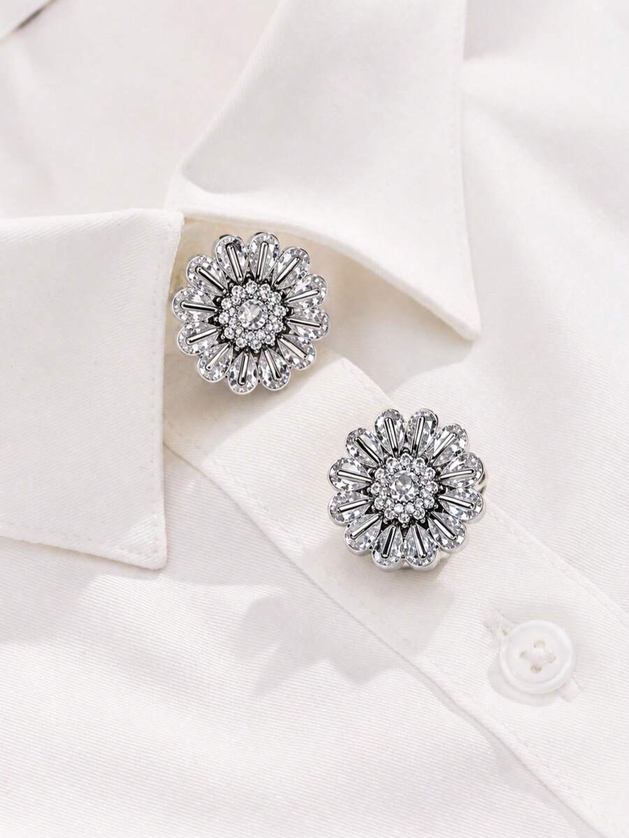 Elegant Geometric Pattern Button Covers, Shirt Button Covers, Clip-On Button Covers, Fashion Crystal Cufflinks Covers, Suitable For Tuxedo And Wedding Dress Decoration - Multiple Colors - View 1