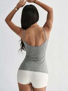 1pc Spring/Summer New Large U-Back Tank Top, 2-In-1 Built-In Bra Pad Camisole, Sports Yoga Workout Backless Tank Top, Versatile Women's Top - Grey - View 5