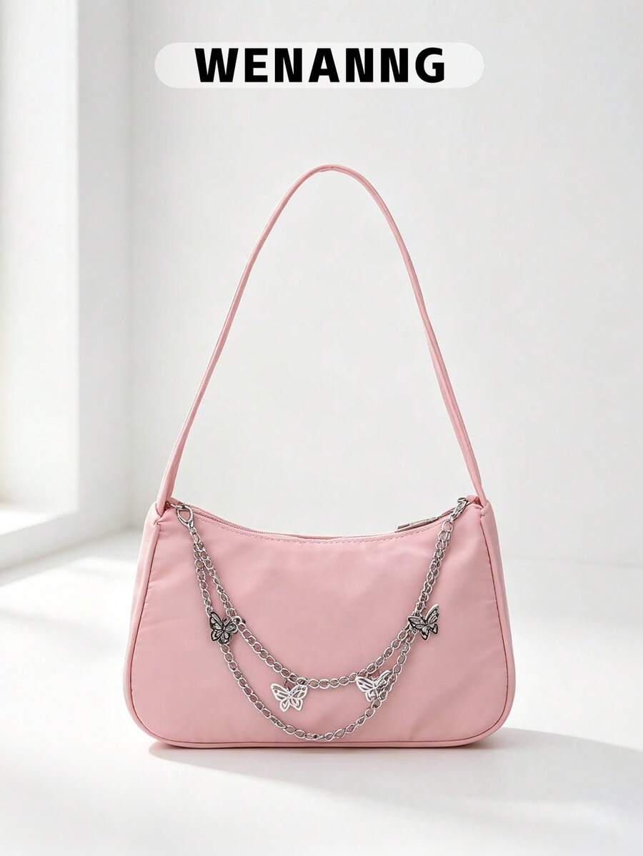 Fashionable Solid Color Shoulder Bag - Pink - View 1