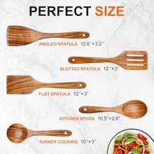5pcs Best Wooden Spoon Cooking Kitchen Utensils Set, Cooking Spatula, Tableware, Slotted Serving Spoon, Flat Scraper Set, Wooden Tableware, Mixed Cooking Spoon Kitchen Tools - View 5