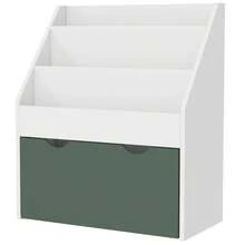 Estante infantil multifuncional com 3 prateleiras e uma gaveta, 62,5 cm (comprimento) x 30 cm (largura) x 70 cm (altura), verde - A - Ver 2