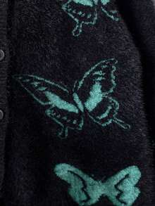 Girls' Street Style Butterfly Knit Cardigan, Faux Fur Trim, Versatile For Daily Wear, Spring/Autumn/Winter - Black - View 6