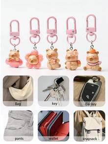 Capybara Keychain, Multifunctional Resin Accessory, Cartoon Capybara Bag Charm, Cute Keychain, Animal, Car Keychain, Key Ring Accessory, Gift - Multicolor - View 10