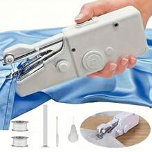 SMEGGEMS Portable Handheld Sewing Machine, Mini Wireless Electric Sewing Tool, Easy To Operate Quick Repair Sewing Machine, Suitable For Home Travel DIY, Applicable To Denim, Silk, Leather And Other Multiple Fabrics - White - View 1