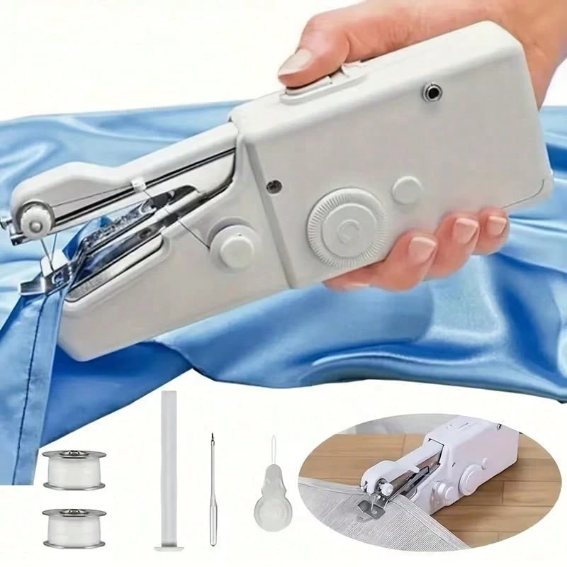SMEGGEMS Portable Handheld Sewing Machine, Mini Wireless Electric Sewing Tool, Easy To Operate Quick Repair Sewing Machine, Suitable For Home Travel DIY, Applicable To Denim, Silk, Leather And Other Multiple Fabrics - White - View 1