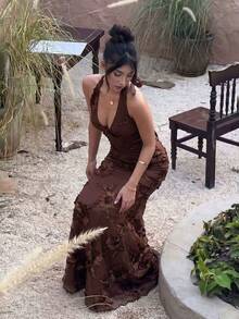 Elegant Backless Formal Dress, Romantic Sexy Party Gown, Suitable For Beach, Wedding, Formal Dinner, Wedding Guest Brown Fall - Brown - View 2