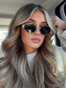 1pc Oval Metal Frame Glasses, Fashionable And Versatile, Suitable For Daily Wear, Beach Vacation, Street Photography, Summer Beach Holiday, Outdoor Activities And Travel - Multicolor - View 11
