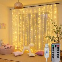 1pc 8-Function LED Curtain Lights USB Powered Christmas Halloween Atmosphere Light Wedding Party Home Wall Decor (Remote Control Not Included) - USB Curtain Light - View 8