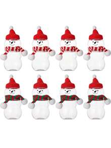 1 Set Transparent Snowman Shaped Plastic Storage Canister With Hat And Red & White/Red & Green Striped Scarf, Suitable As Christmas Party Favor, Christmas Table Decor, Christmas Dessert Table Decoration Or Afternoon Tea Party Gift - Multicolor - View 9
