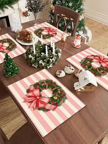 1pc Christmas Series Pattern Printed Table Runner, 4pcs Christmas Pattern Printed Placemats, Suitable For Holiday, Party, Birthday, Dinner, Kitchen Dining Table Decoration, All Season Room Decor, Home Textile Decoration Table Runner - Multicolor - View 4